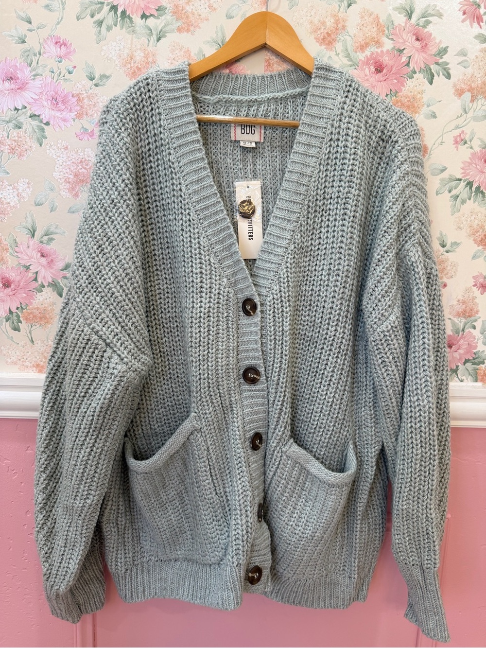 Urban Outfitters Light Sage Knit Button-Front Cardigan